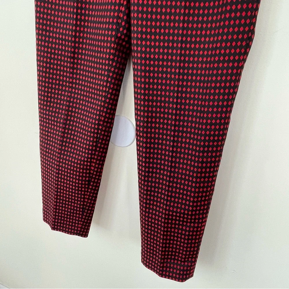 Kate Spade Avery Print Jacquard Pleated Red Back Diamond Crop Pants size 4